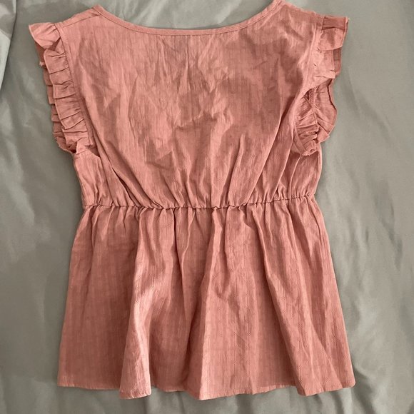 RUFFLE TRIM SURPLIC FRONT PEPLUM BLOUSE - Picture 2 of 2